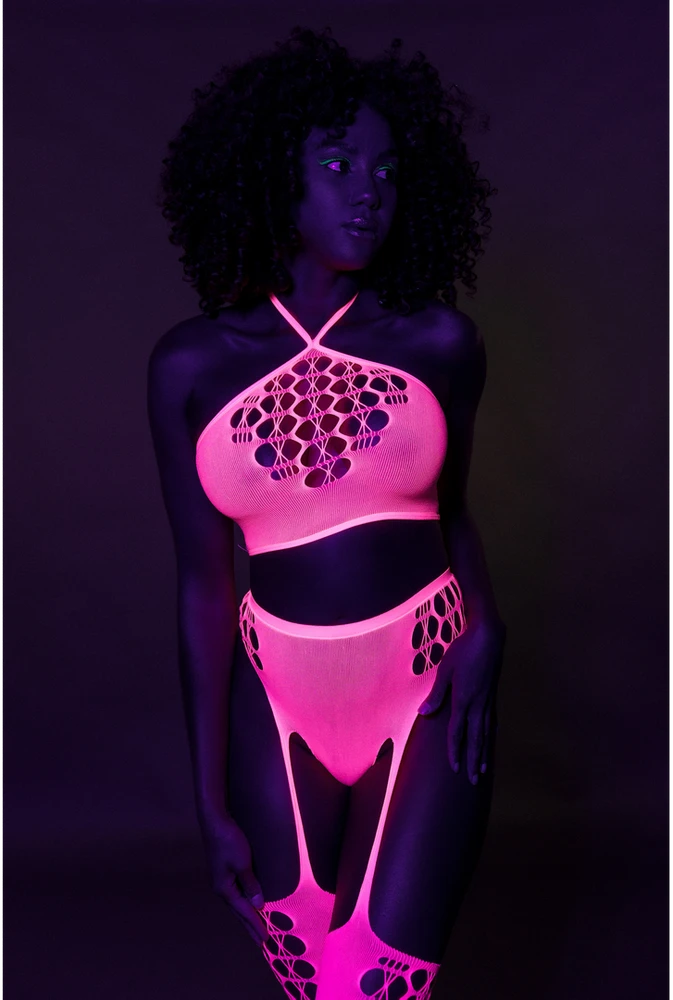 Ouch By Shots Rožinė dviejų dalių su Crop Top ir kojinėmis - Rožinė - XS/XL