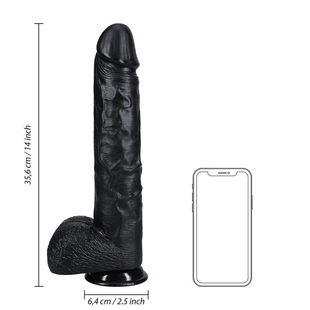 Realrock By Shots Labai didelis tiesus su kamuoliukais 35,5 cm - Juodas
