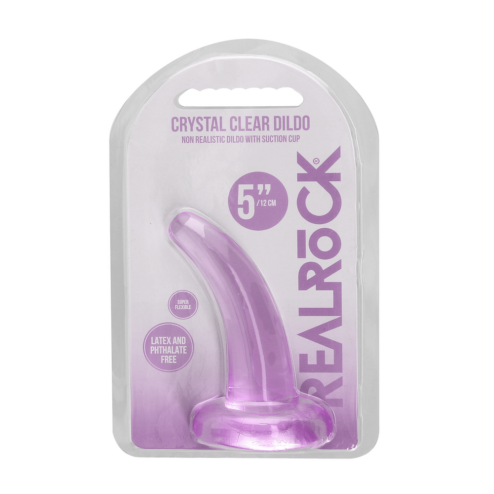 Realrock By Shots Realrock Dildo lenkta violetinė su stipriu siurbtuku 12 cm