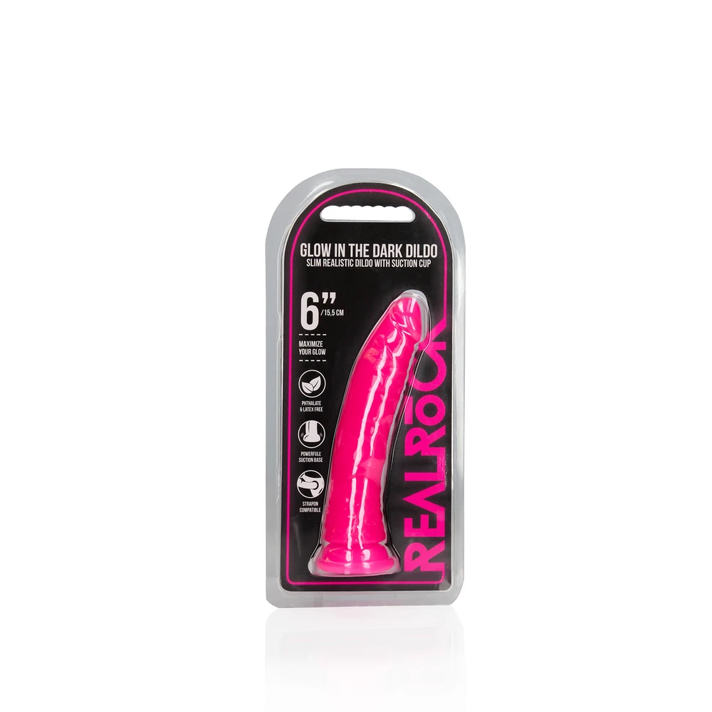 Realrock By Shots Lieknas tikroviškas dildo su siurbimo taurele – švyti tamsoje – 6'' / 15,5 cm
