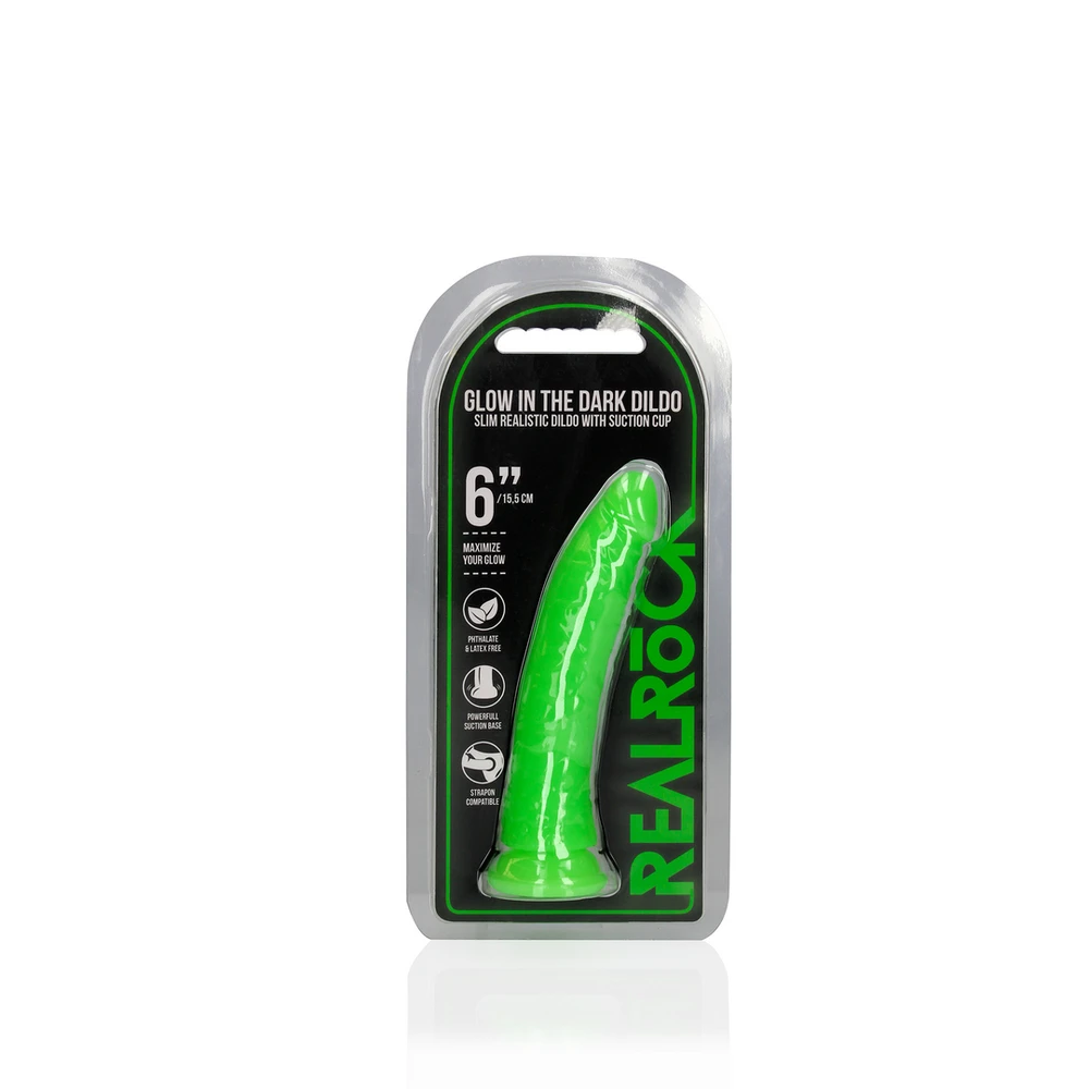 Realrock By Shots Lieknas tikroviškas dildo su siurbimo taurele – švyti tamsoje – 6'' / 15,5 cm