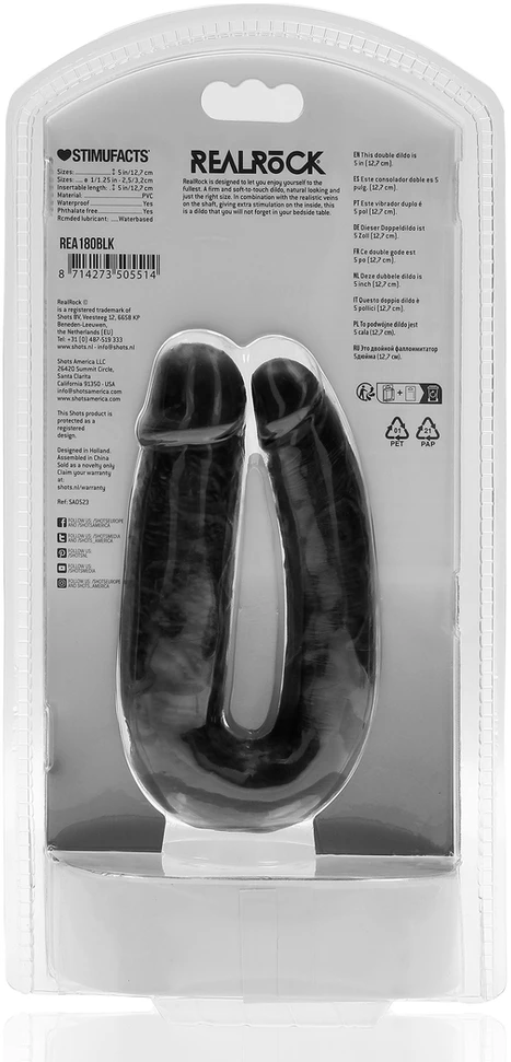 Realrock By Shots U Shaped Double Dildo 12,7 cm - Juodas