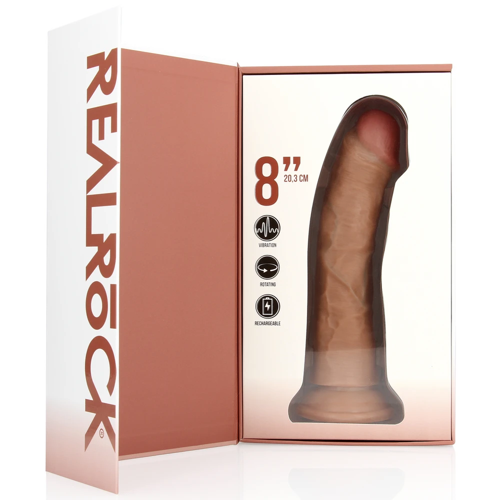 Realrock By Shots Vibruojantis ir besisukantis įprastas lenktas gaidys - 8 / 20,5 cm - Tan