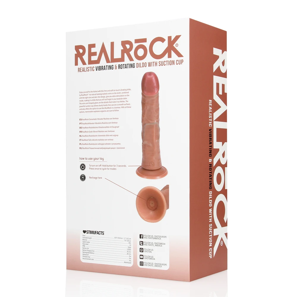 Realrock By Shots Vibruojantis ir besisukantis įprastas lenktas gaidys - 8 / 20,5 cm - Tan