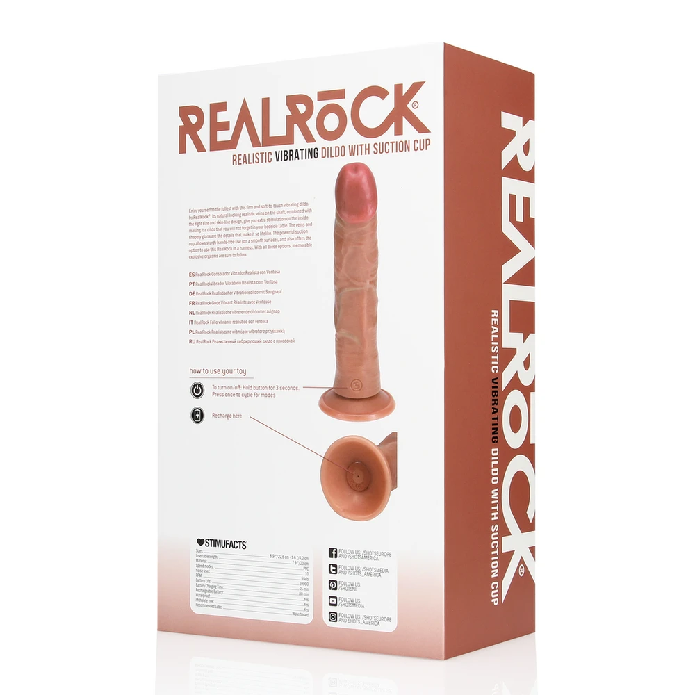 Realrock By Shots Vibruojantis Įprastas Išlenktas Gaidys - 8 / 20,5 cm - Įdegis