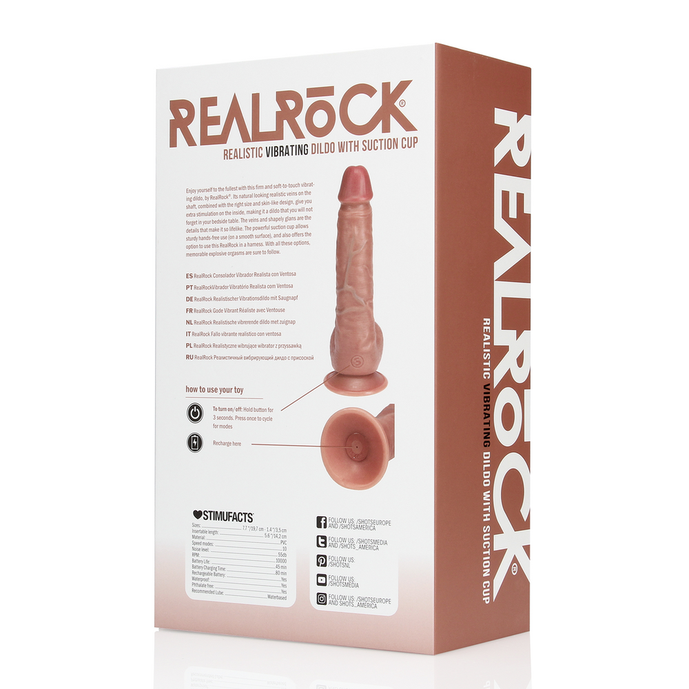 Realrock By Shots Vibruojantis įprastas tiesus gaidys su kamuoliukais – 7 colių / 18 cm – rudas