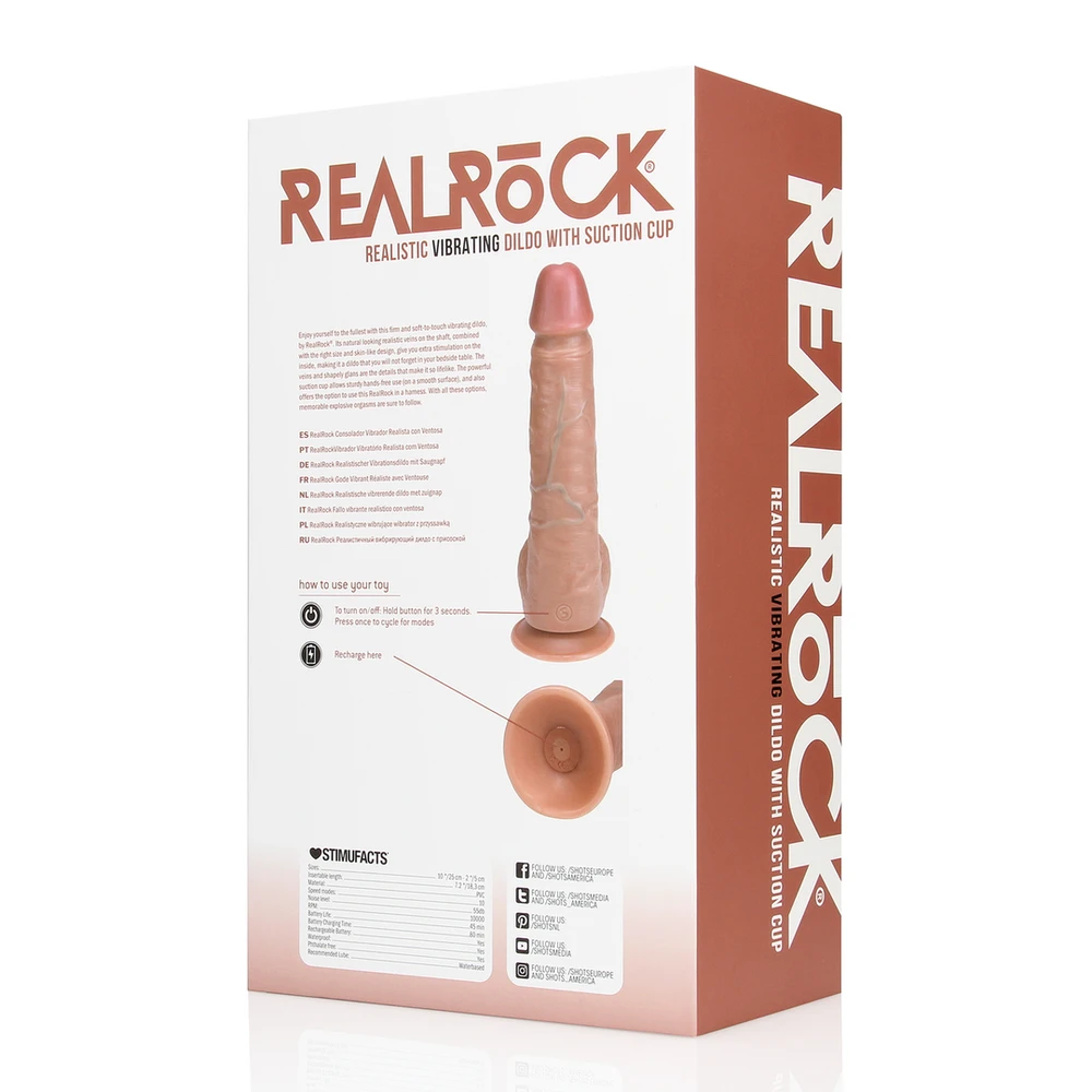 Realrock By Shots Vibruojantis tiesus penis su kamuoliukais - 23 cm - rudas