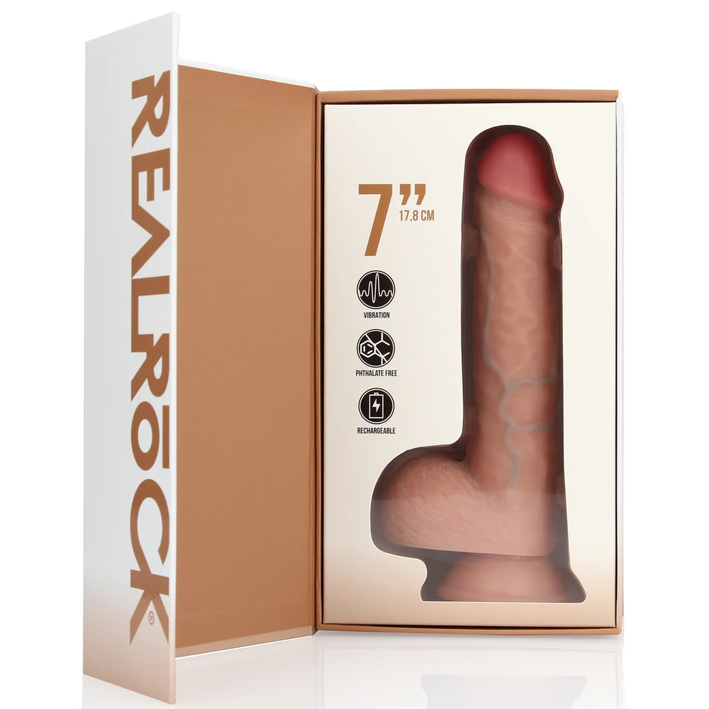 Realrock By Shots Vibruojantis įprastas tiesus gaidys su kamuoliukais - 7" / 18 cm - Minkštimas