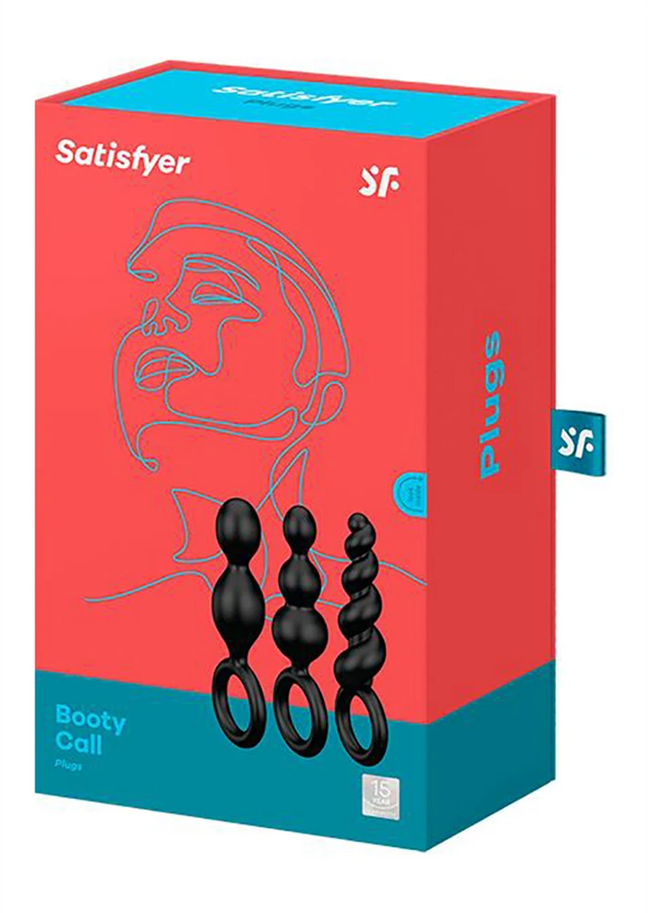 „Satisfyer Booty Call“ analinių kamštukų rinkinys su stimuliuojančia Juodo struktūra
