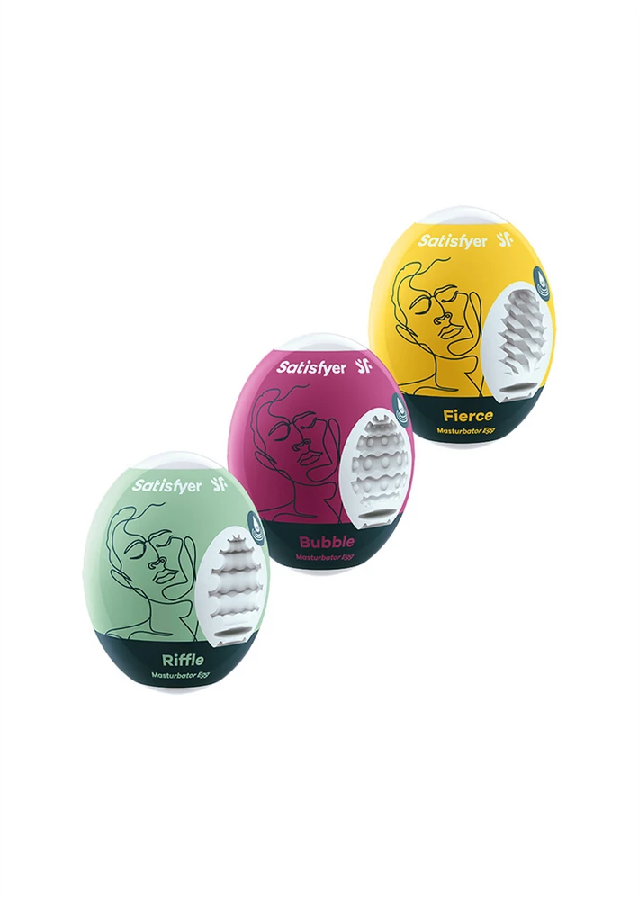 Satisfyer Masturbatorių kiaušinių rinkinys (3 vnt.) - riffle, bubble, fierce