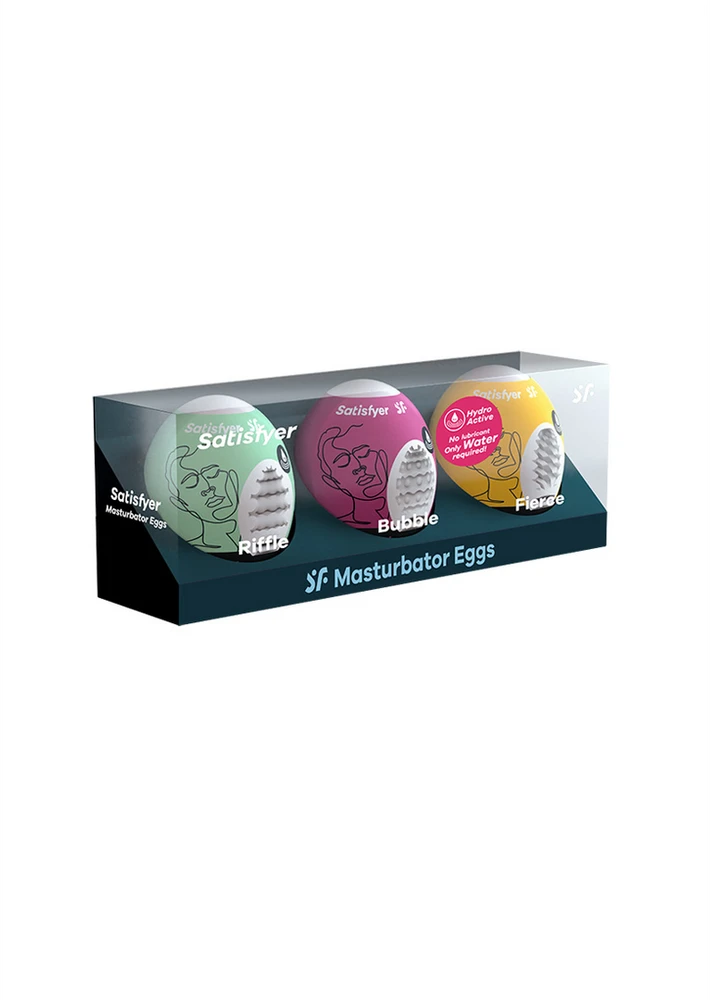 Satisfyer Masturbatorių kiaušinių rinkinys (3 vnt.) - riffle, bubble, fierce