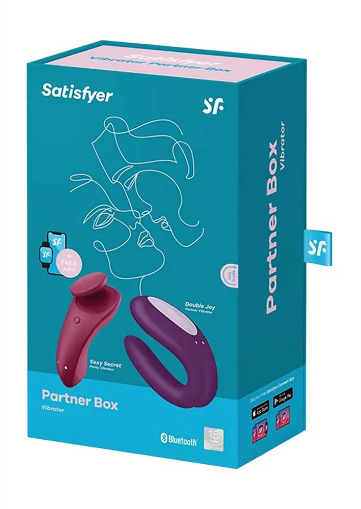 Satisfyer Partner Box 1 komplektas Sexy Secret Kelnaitės Vibratorius + Double Joy Partner Vibratorius