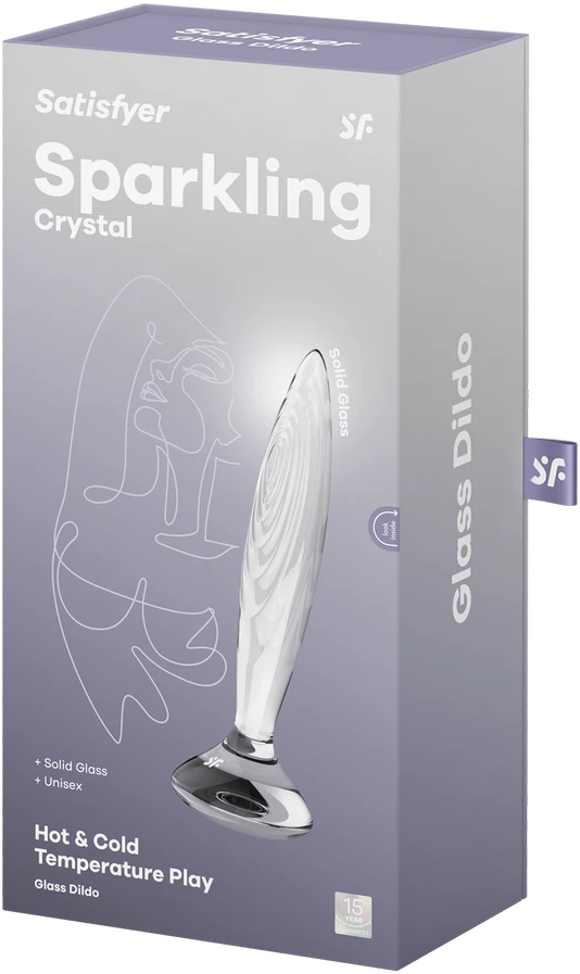 Satisfyer Crystal stiklinis analinis kištukas pakuotėje