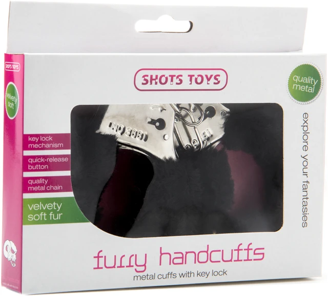 ShotsToys Erotiniai antrankiai su kailiu juoda BDSM sex