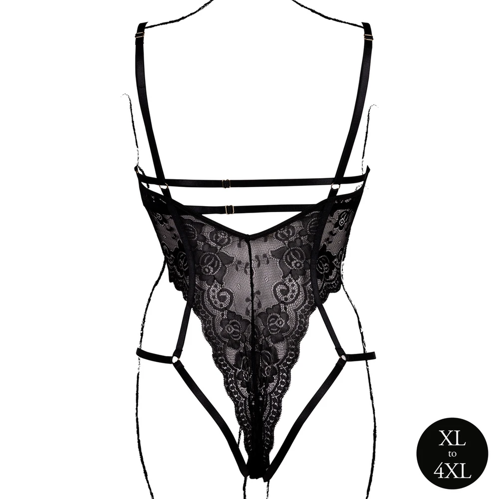 Shots Lace Underwired Open Cup Bodysuit su reguliuojamais slankikliais - Didelis dydis - Juodas