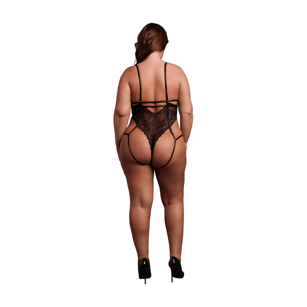 Shots Lace Underwired Open Cup Bodysuit su reguliuojamais slankikliais - Didelis dydis - Juodas