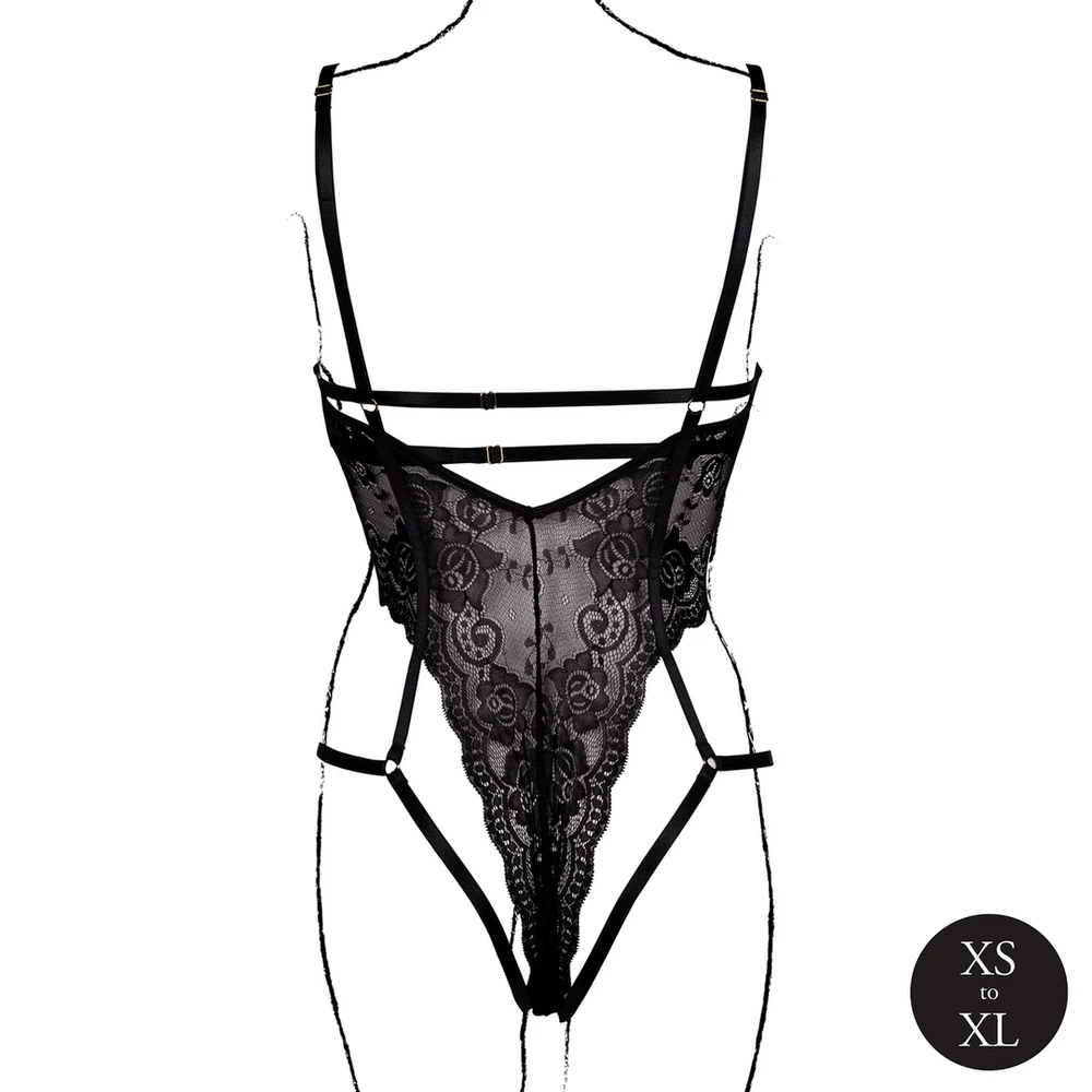Shots Lace Underwired Open Cup Bodysuit su reguliuojamais slankikliais - vienas dydis - Juodas