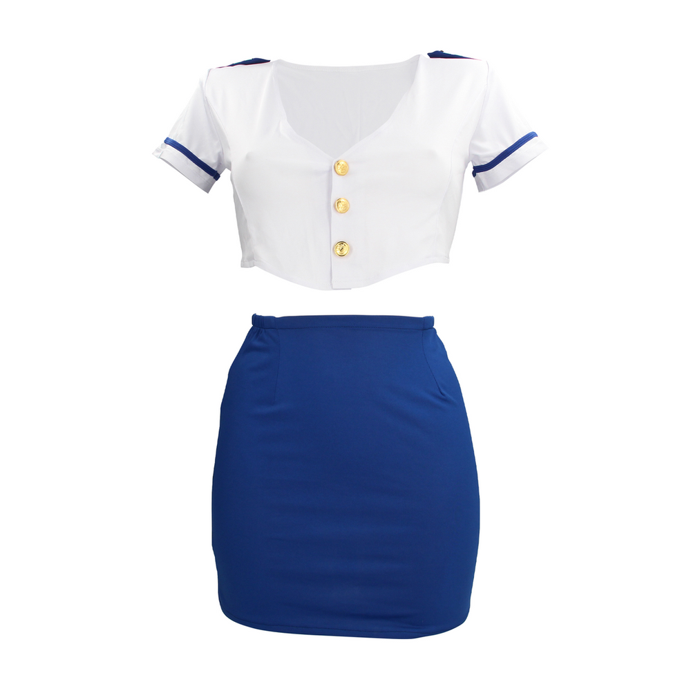 Shots Mėlyna Stewardess Costume - S/M - Mėlyna/Baltas