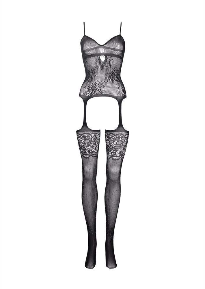 Shots Suspender Rhinestone Bodystocking - One Size