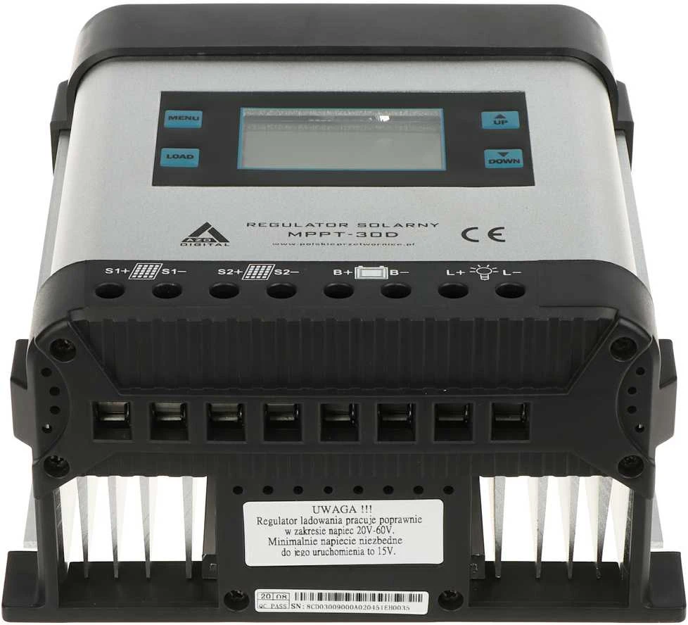 Saulės MPPT įkrovos valdiklis AZO Digital 12/24 – 30A LCD ekranas