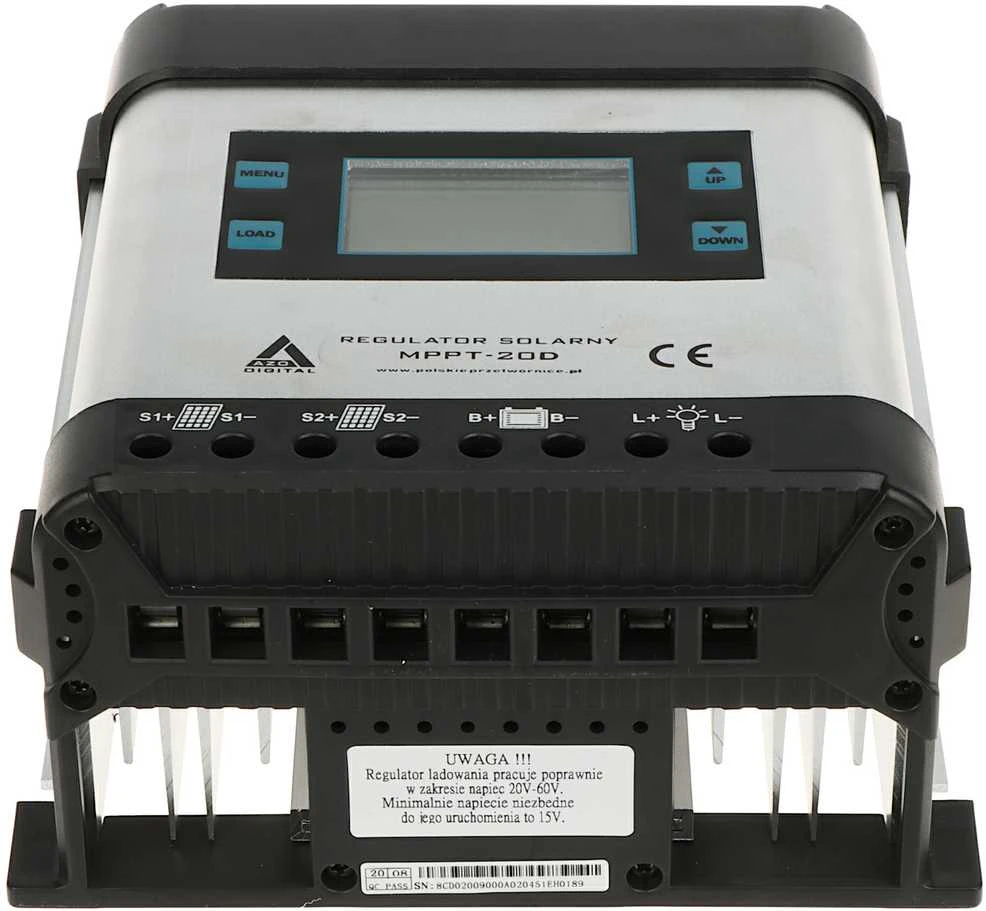 Saulės įkrovos reguliatorius AZO Digital MPPT 12/24 - 20A su LCD ekranu