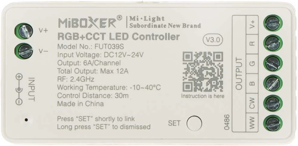 STEROWNIK OŚWIETLENIA LED FUT039S 2.4 GHz, RGBCCT (RGBWW) 12 ... 24 V DC MiBOXER / Mi-Light