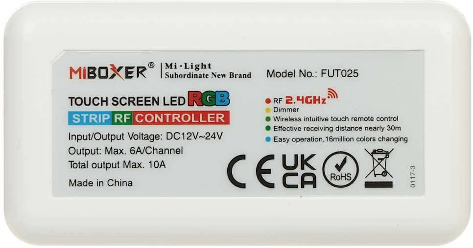 STEROWNIK OŚWIETLENIA LED Z PILOTEM FUT025 2.4 GHz, RGB 12 ... 24 V DC MiBOXER / Mi-Light