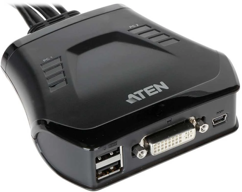 Aten 2 prievadų USB DVI kabelis KVM jungiklis su nuotolinio prievado parinkikliu | Aten | Nuotolinis prievado parinkiklis | 2 prievadų USB DVI kabelis KVM jungiklis su nuotolinio prievado parinkikliu
