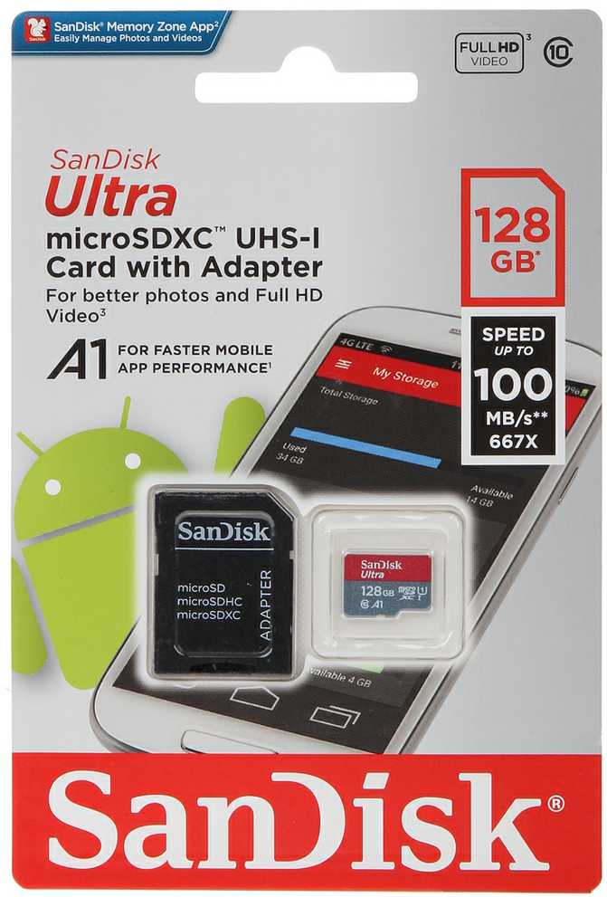 Atminties kortelė SANDISK Ultra Micro SDXC 128GB + SD adapteris 140MB/s A1 10 klasės UHS-I