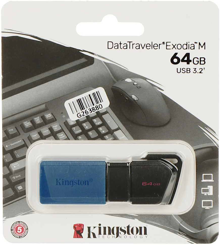 Kingston 64GB USB3.2 Gen 1 DataTraveler Exodia M (Juodas + Mėlyna)