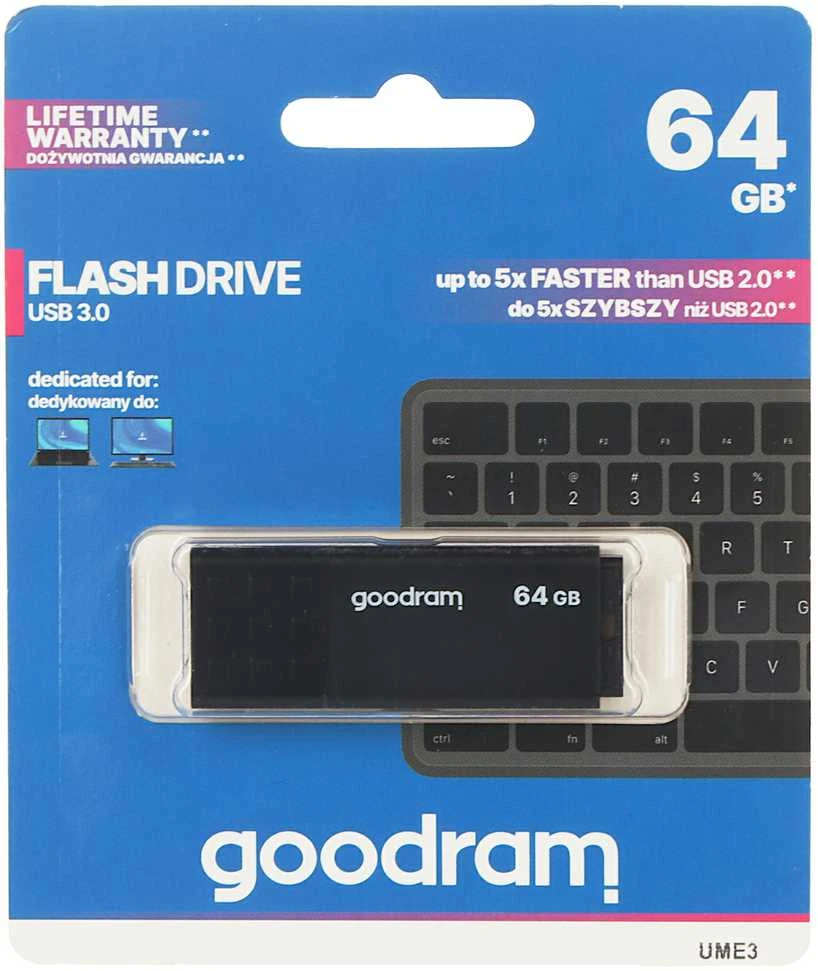 GOODRAM UME3-0640K0R11 GOODRAM atmintis USB UME3 64GB USB 3.0 Juodas