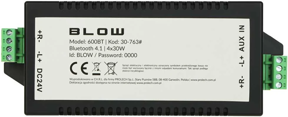 Blow 600BT stiprintuvo galinė dalis su technine informacija