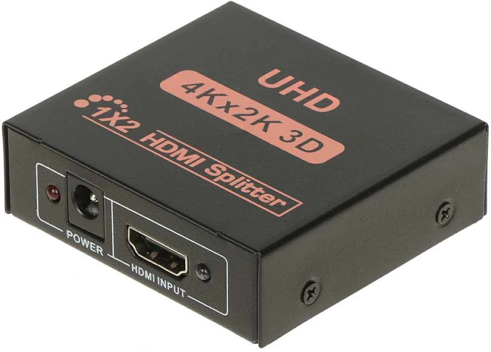 HDMI daliklis 1x2 su maitinimo ir įvesties jungtimis