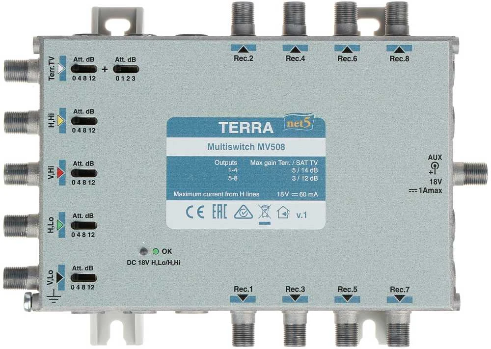 MULTISWITCH MV-508 5 WEJŚĆ / 8 WYJŚĆ TERRA