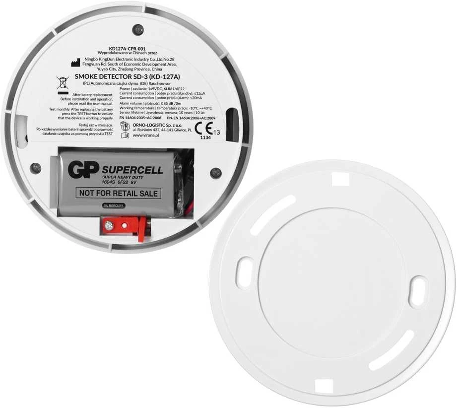 Bateryjny Baterijomis maitinamas dūmų detektorius, 1x9V DC