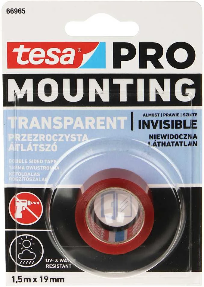 DVIŠALĖ MONTAVIMO JUOSTOS MONTAVIMAS-PRO/TRANSPARENT/1,5X19 TESA