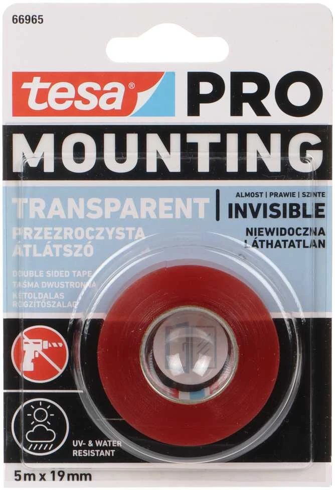 DVIŠALĖ MONTAVIMO JUOSTOS MONTAVIMAS-PRO/TRANSPARENT/5X19 TESA