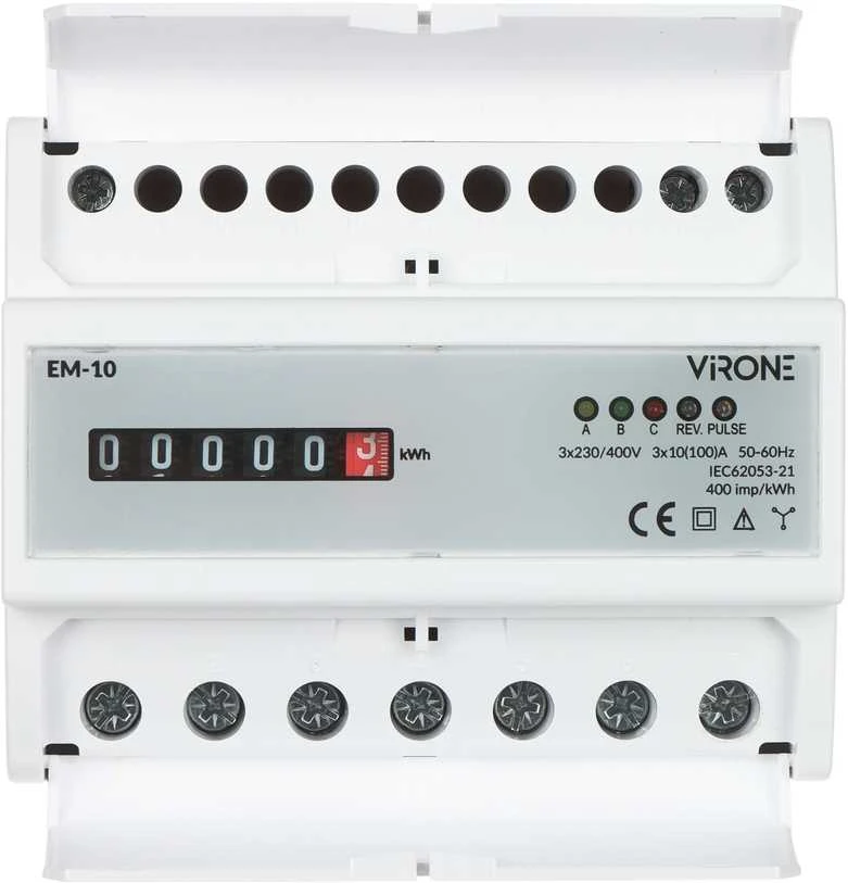 Orno Trifazis analoginis elektros energijos suvartojimo indikatorius, 100A, 7 moduliai, DIN TH-35mm