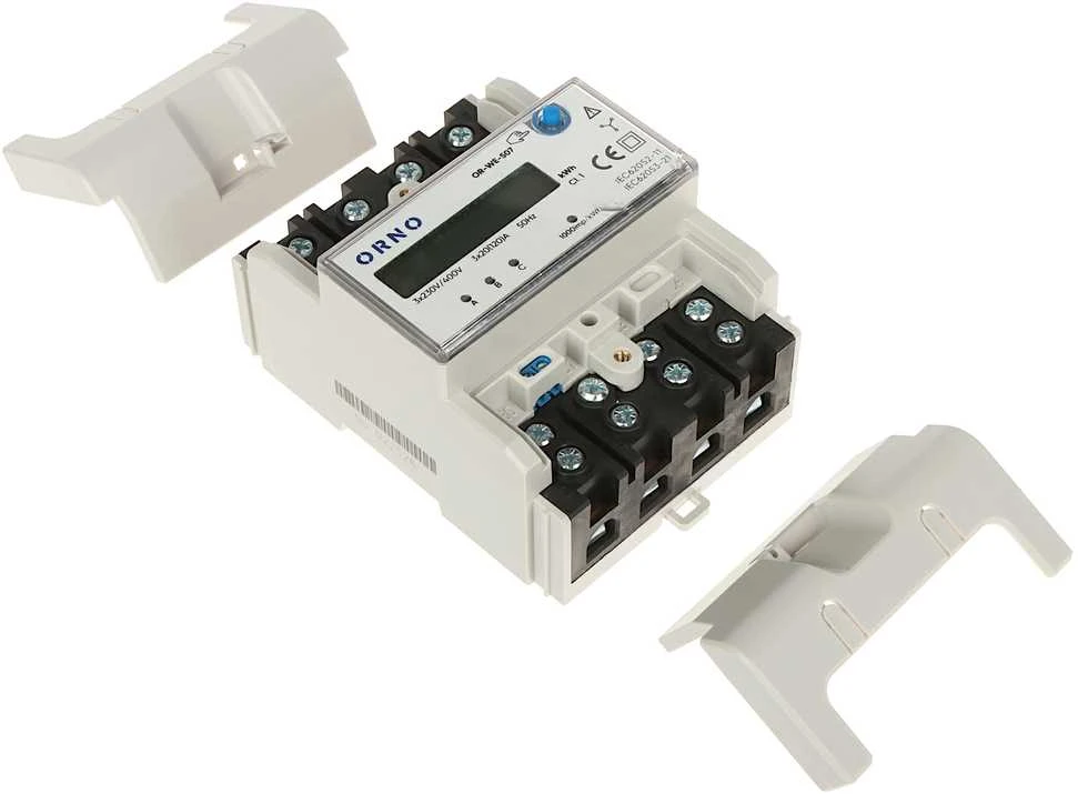 ORNO 3 FAZIŲ ELEKTROS RODIKLIS, 120A, 5 MODULIAI, DIN TH-35MM, PAPILDOMAS MYGTUKAS