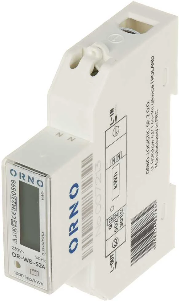 Orno 1 Fazowy 1 fazės elektros skaitiklis, 100A, MID, 1 modulis, DIN TH-35mm, PV