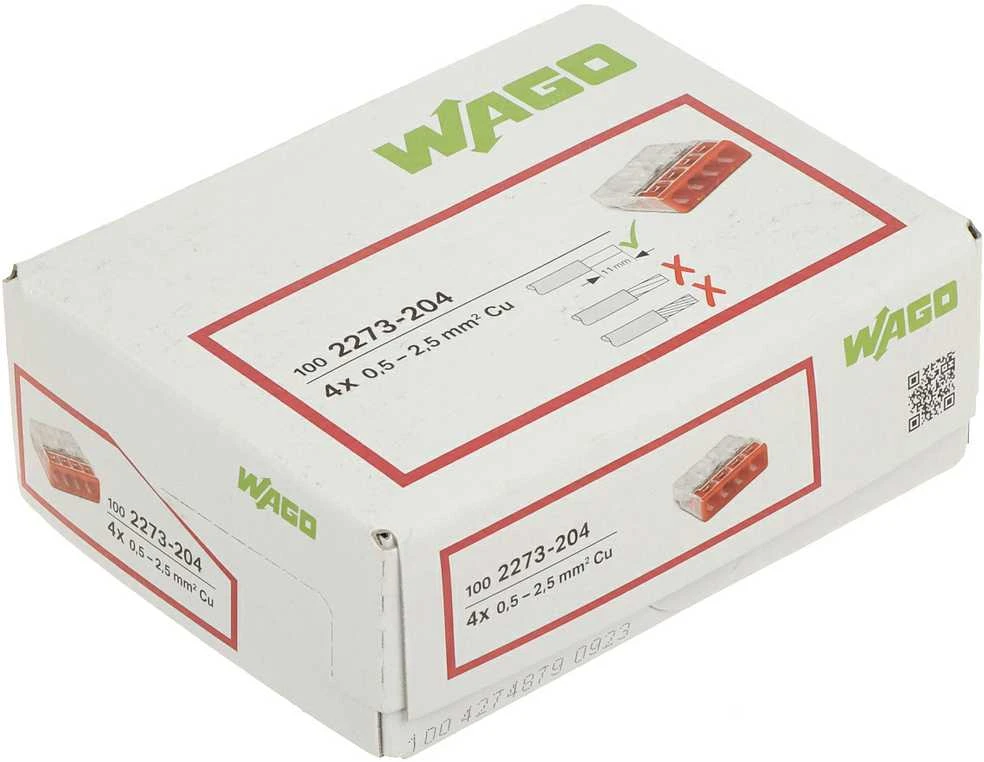 Laidų jungės Wago 2273-204, 4 x 0,5-2,5 mm², 100 vnt.