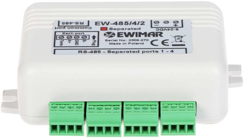 Ewimar DYSTRYBUTOR MAGISTRALI RS-485 EW-485/4/2/SO Z SEPARACJĄ OPTYCZNĄ