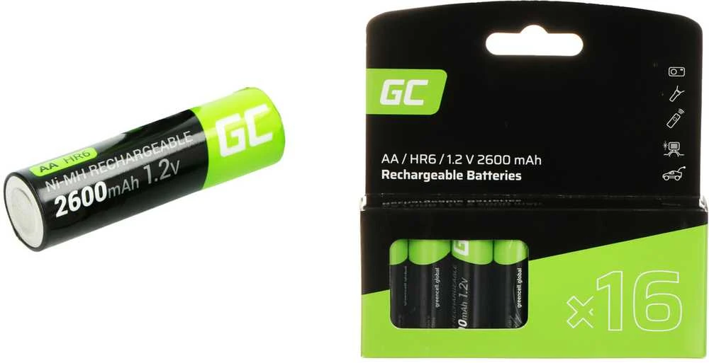 Nezatříděno 16 kartų įkraunamos baterijos AA R6 2600 mAh Ni-MH žalios spalvos elementų įkraunamos baterijos
