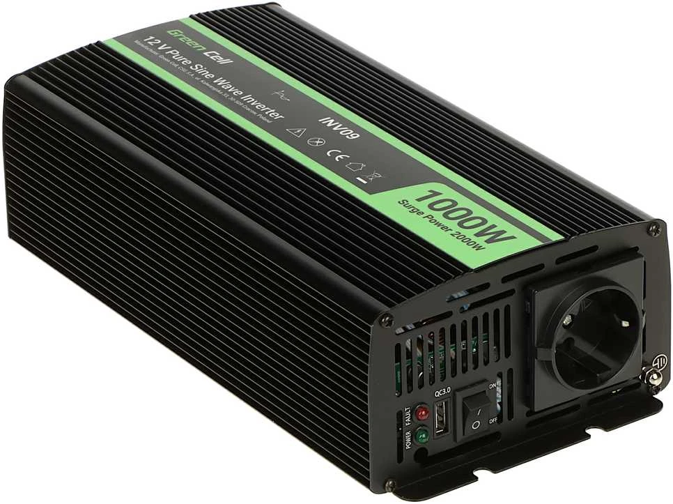 Green Cell Žalias Cell Inverteris 12V/230V 1000W/2000W Sinusinė išėjimo įtampa Žalias Cell