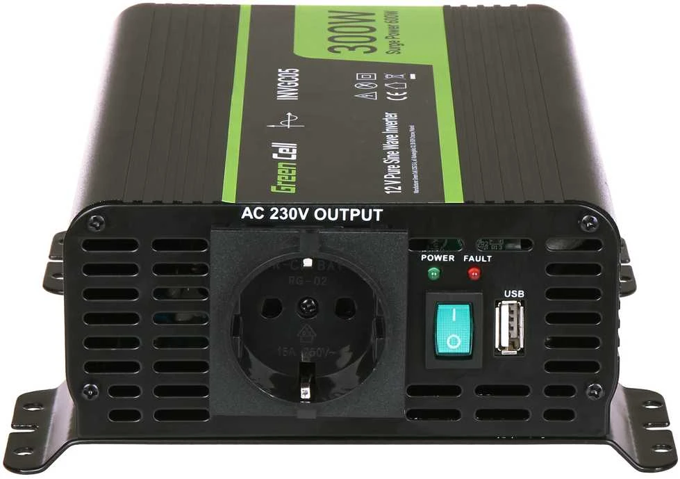 Green Cell Žalias Cell Inverteris 12V/230V 300W/600W sinusinė išėjimo įtampa Žalias Cell su USB