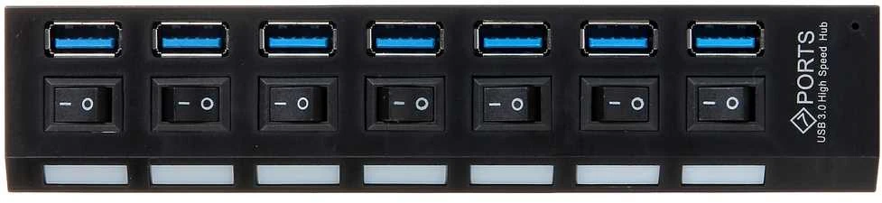 Juodas 7 prievadų USB 3.0 šakotuvas su mygtukais