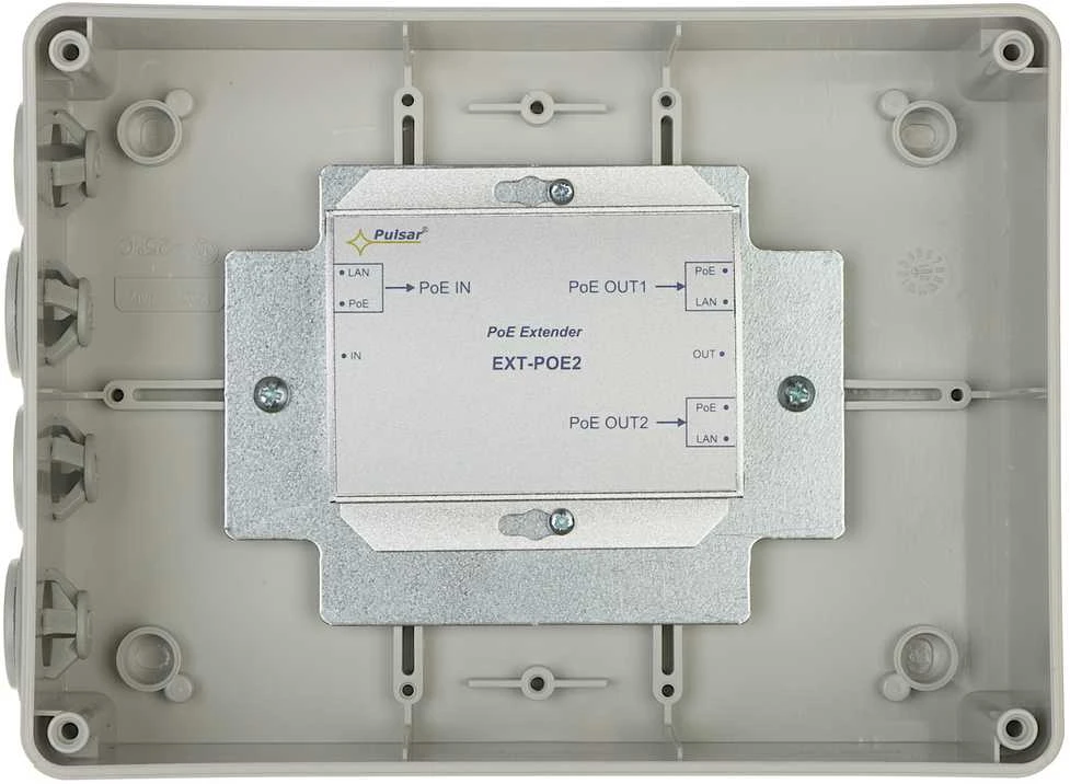 Pulsar EXT-POE2H pratęstuvas atidarytame korpuse