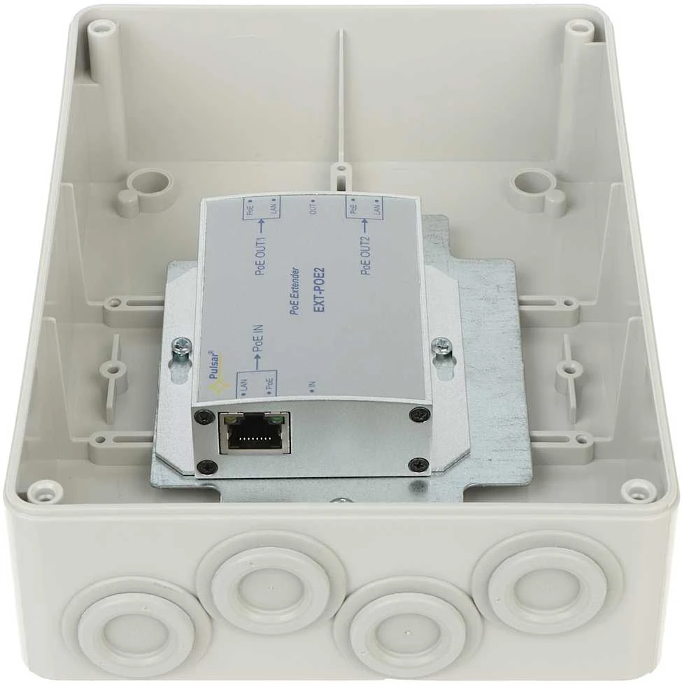 Pulsar EXT-POE2H korpuse su RJ45 įvesties jungtimi