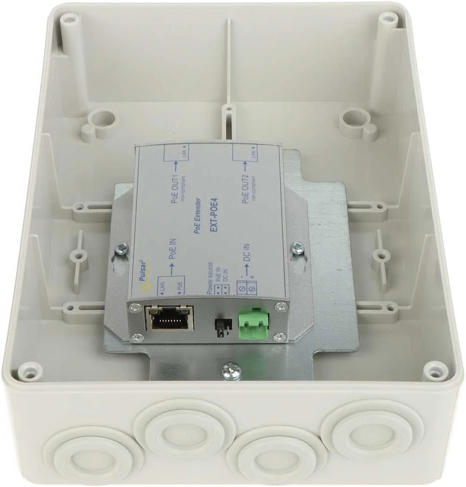 Pulsar EXT-POE4H vidinė konstrukcija su jungtimis