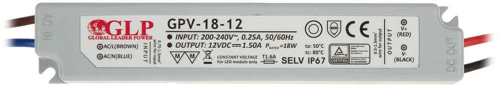Maitinimo šaltinis GLP GPV-18-12 12V 1.5A 18W
